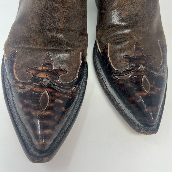 Lucchese Classics Handmade Brown Exotic Leather Overlay Cowboy Boots - Picture 8 of 10